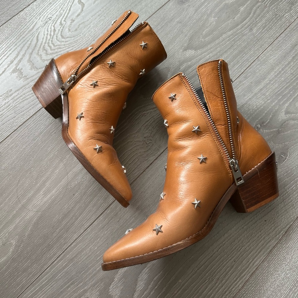 Zadig Voltaire studded brown ankle heeled Leather Boots